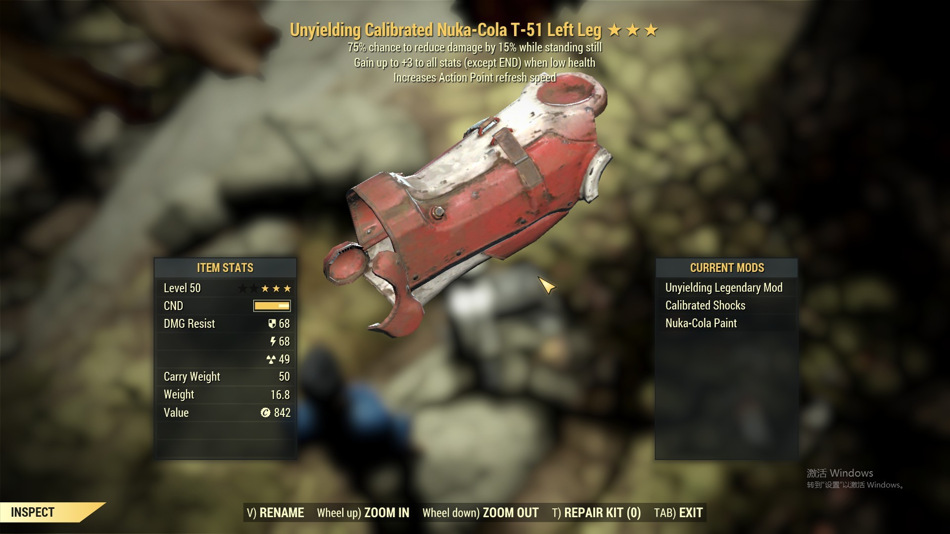 Unyielding [Sent AP] Calibrated Nuka-Cola T-51 Left Leg